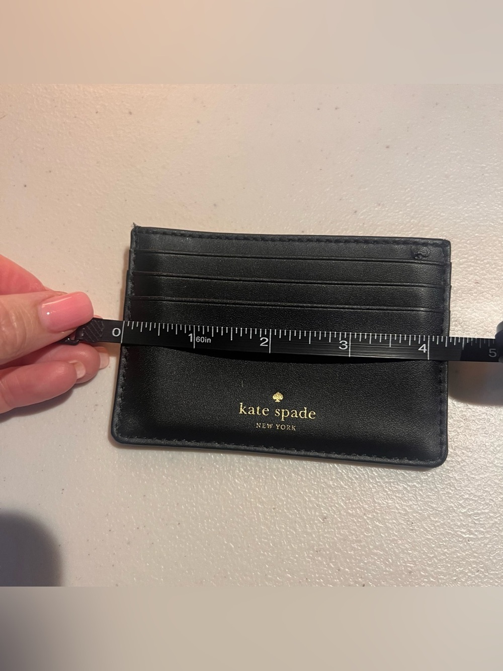kate spade Black Leather Slim Card Case with Gold Logo with Flaw! - Picture 8 of 9